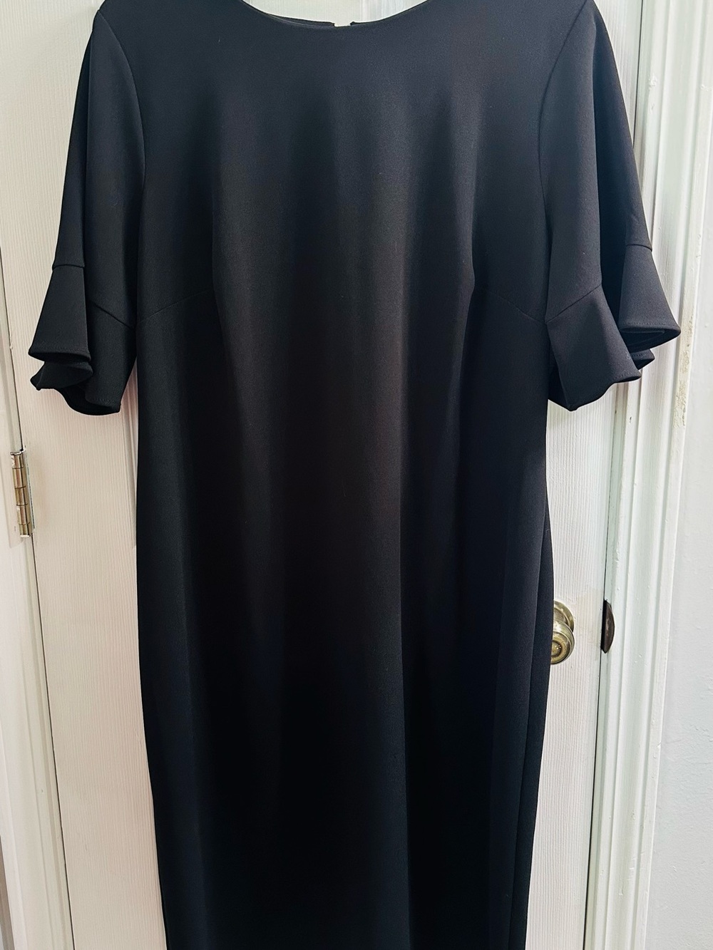 Calvin Klein Black Midi Shift Dress with Ruffle Sleeves